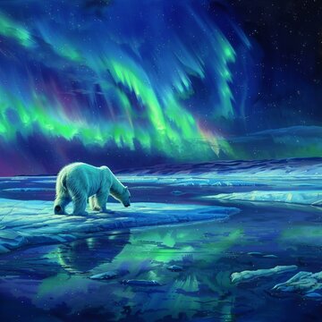 An expansive Arctic tundra under the northern lights
