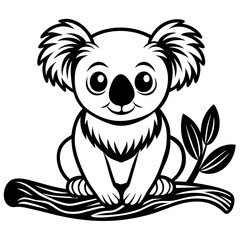 Obraz premium Cute koala cartoon sitting on the branch vector illustration on white background