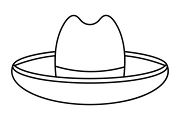 Wide brim hat. Sketch. Headgear to protect the head from heat stroke. Vector illustration. Outline on isolated background. Coloring book for children. Doodle style. Summer head accessory. 