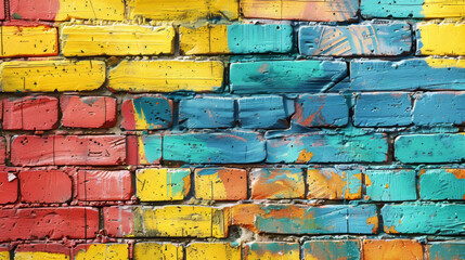 City Streets, A Colorful Graffiti-Adorned Brick Wall in a Lively Urban Environment