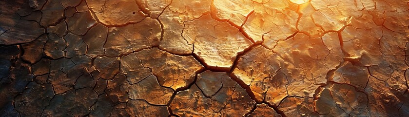 Desert Cracks in Harsh Sunlight, view from the top - 795313506