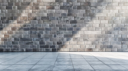 modern grey brick wall with a geometric pattern, in a minimalist industrial setting, copyspace
