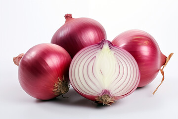 Red onion isolated on white background with clipping path. - obrazy, fototapety, plakaty