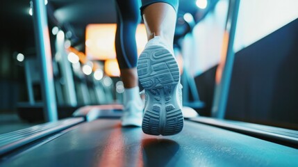 woman running on treadmill, female person walking in gym close up