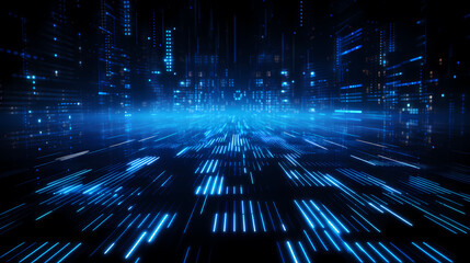 Obraz premium Digital data background with glowing blue lights and binary code