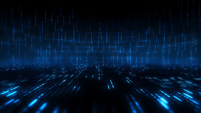 Digital data background with glowing blue lights and binary code
