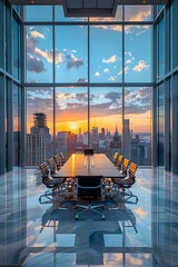 Conference Room Ready for Business at Sunset, Generative AI - obrazy, fototapety, plakaty