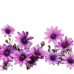 A purple flower border with a white background.