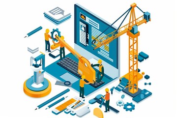 web page and website constructor flat 3d isometric people working on site creation modern web design template