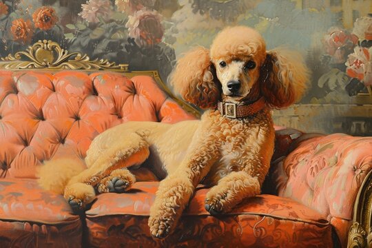 Poodle sitting on a sofa painting art furniture.