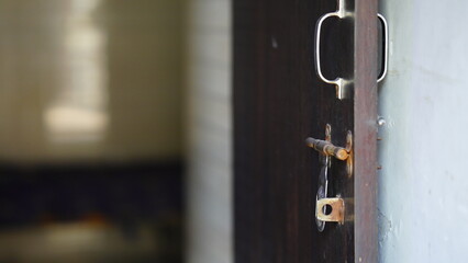 closeup shot of door lock with blur background