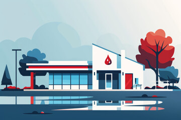 Contemporary vector graphic of a blood donation center,  14 june - obrazy, fototapety, plakaty