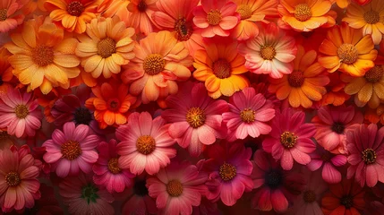 Foto op Plexiglas A field of red, orange, and pink flowers. © Pachara
