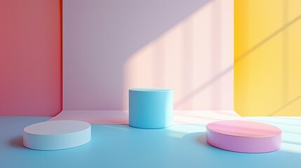 Vivid Visionaries: 3D Rendered Sleek Racks and Podiums Revitalizing Product Display with a Spectrum of Striking Colors