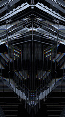 Abstract futuristic cyberspace dark background. Concept data technology, business security. Black glass geometry. 3d rendering illustration not AI