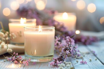 Obraz na płótnie Canvas Aromatherapy candles burning with soft, soothing light, promoting relaxation and stress relief