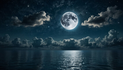 Fototapeta na wymiar full moon over water