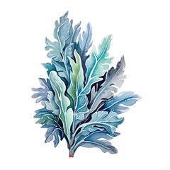 A watercolor painting of a blue and green seaweed.