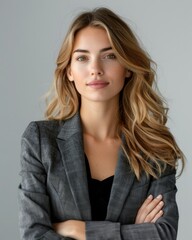 Fototapeta premium Confident Businesswoman in Studio in gray background