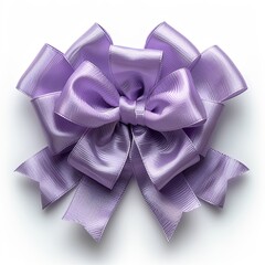 A studio photograph of a lavender colored bow, centered on a white background. - obrazy, fototapety, plakaty