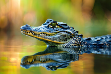 Obraz premium An alligator lurks in the still waters of a swamp.