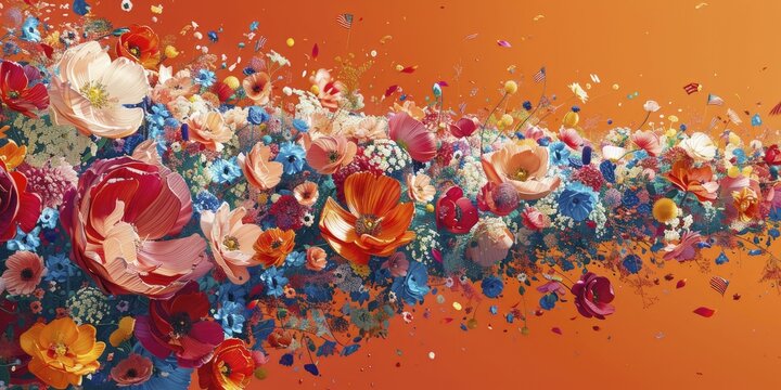 A burst of vibrant flowers and flags symbolize the beautiful chaos of remembrance on Memorial Day.