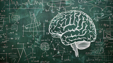 Drawn brain and formula on school blackboard - Powered by Adobe