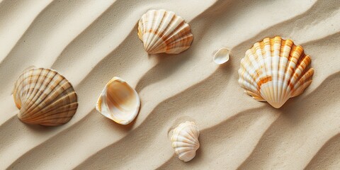 a background of sand with waves and shells on it. marine theme.