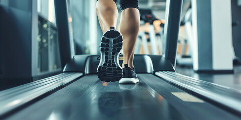 Close-up of running shoes on treadmill