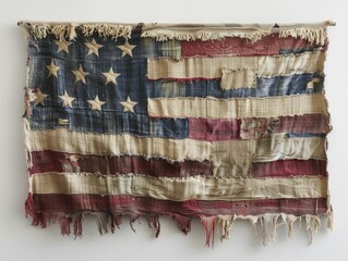 A conceptual piece featuring a flag woven from the stories of veterans, each thread a narrative for Memorial Day.