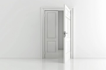 white decorated open door isolated on white new opportunities 3d