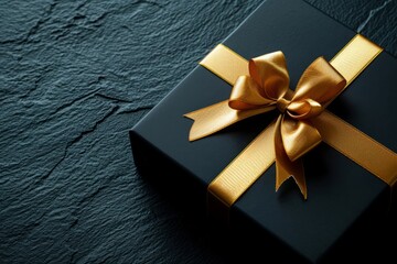 black gift on black background with copyspace. Valentine's day, black friday, romance, love, wedding anniversary concept
- 795325173