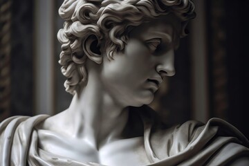 Close up classical man marble sculpture statue art representation
