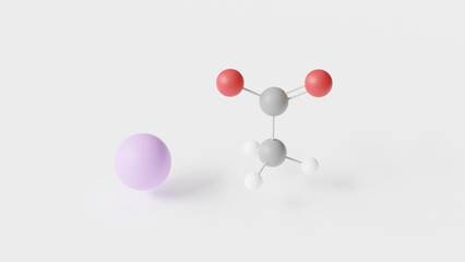 sodium acetate molecule 3d, molecular structure, ball and stick model, structural chemical formula food additive e262
