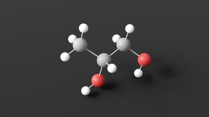 propylene glycol molecular structure, e1520, ball and stick 3d model, structural chemical formula with colored atoms