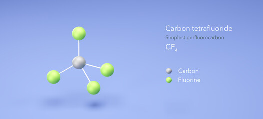 carbon tetrafluoride molecule, molecular structures, tetrafluoromethane, 3d model, Structural Chemical Formula and Atoms with Color Coding