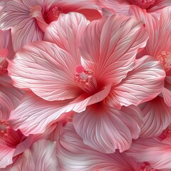 A pattern of pink hibiscus flowers with a painterly style.