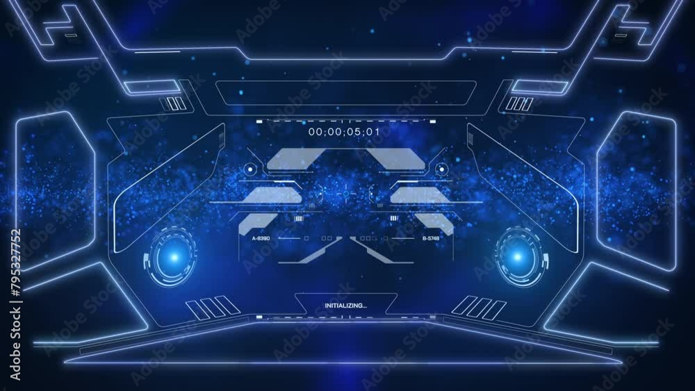 Leinwandbilder HUD Futuristic UI Control Interface Screen Panel Motion Background. Abstract Particle Organic Wave Floating Background In Hi Technology Future Frame.