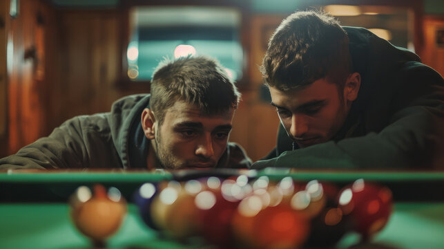 Brothers playing snooker