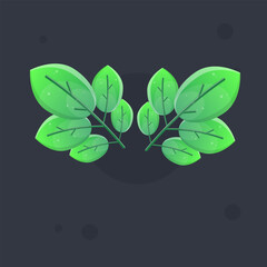 Two Green Cute Five Leaves Branch Icon Game UI Vector Design