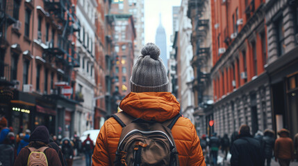 Fototapeta premium City explorers navigating bustling streets and alleys, capturing the vibrant energy and cultural diversity of urban adventures.