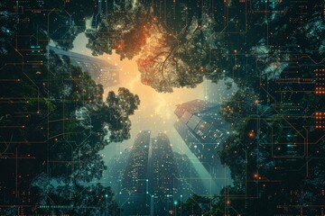 Obraz premium circuit board with trees growing through it