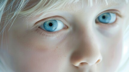 Close-up of a child's blue eyes with natural freckles.