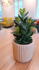 Portrait of synthetic mini plant decoration adorning café table