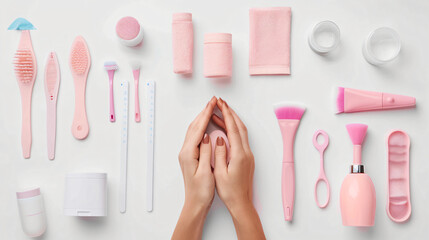 Female hands with supplies for hair removing on white - Powered by Adobe