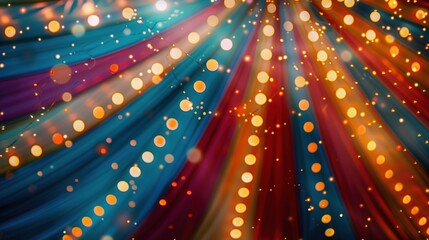 Colorful multi colored circus tent background and twinkling lights with space for copy - obrazy, fototapety, plakaty