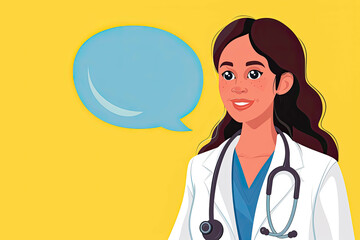 Flat Style Graphic Woman Doctor With Stethoscope And Empty Bubble Speech