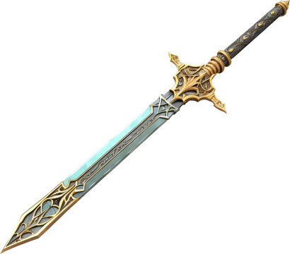 fantasy golden sword isolated on white or transparent background,transparency