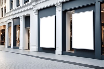 window with blank white advertising poster