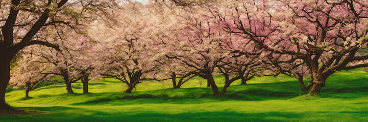 Bunch of cherry blossoms field.